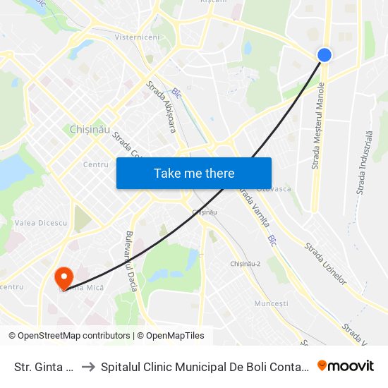 Str. Ginta Latină to Spitalul Clinic Municipal De Boli Contagioase De Copii map