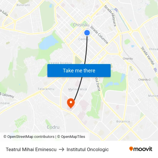 Teatrul Mihai Eminescu to Institutul Oncologic map