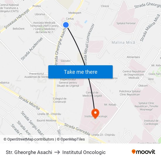 Str. Gheorghe Asachi to Institutul Oncologic map