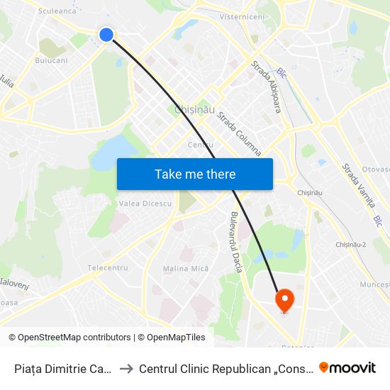 Piața Dimitrie Cantemir to Centrul Clinic Republican „Constructorul” map