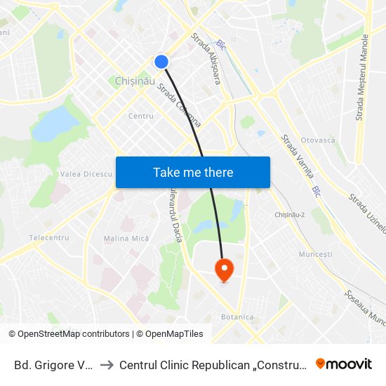 Bd. Grigore Vieru to Centrul Clinic Republican „Constructorul” map