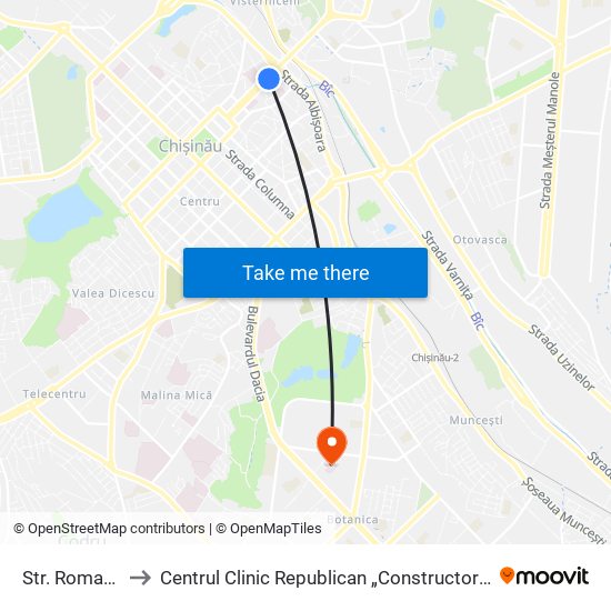 Str. Romană to Centrul Clinic Republican „Constructorul” map