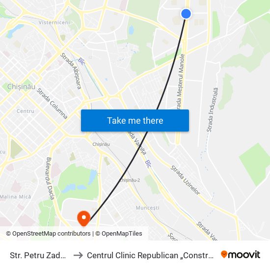 Str. Petru Zadnipru to Centrul Clinic Republican „Constructorul” map
