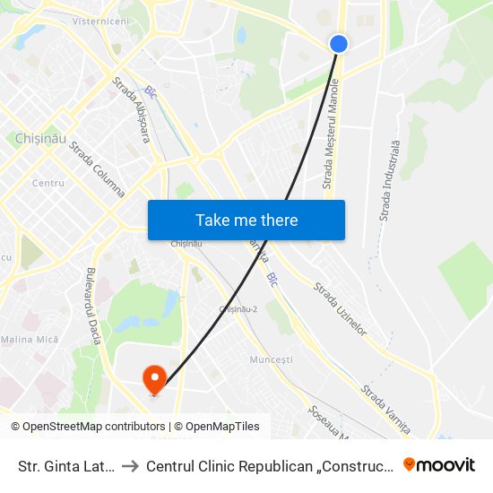 Str. Ginta Latină to Centrul Clinic Republican „Constructorul” map