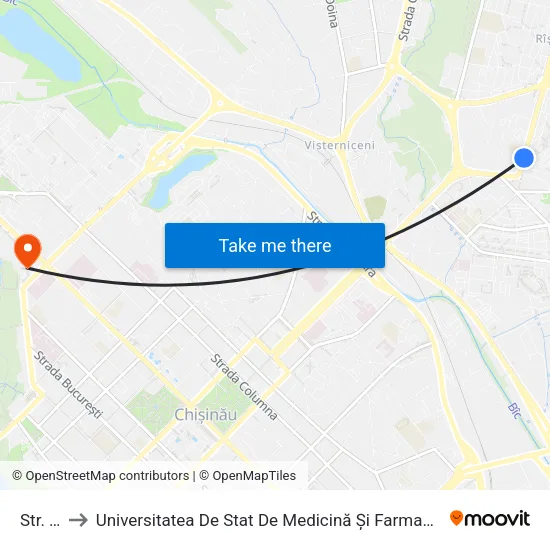 Str. Kiev to Universitatea De Stat De Medicină Și Farmacie „Nicolae Testemițanu” map