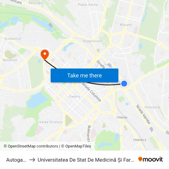 Autogara Nord to Universitatea De Stat De Medicină Și Farmacie „Nicolae Testemițanu” map
