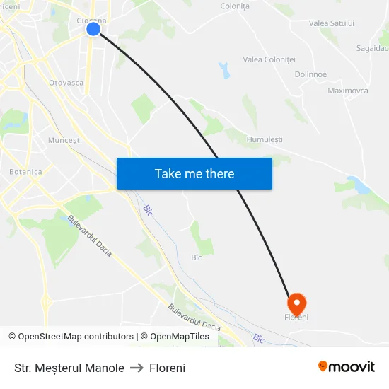 Str. Meșterul Manole to Floreni map