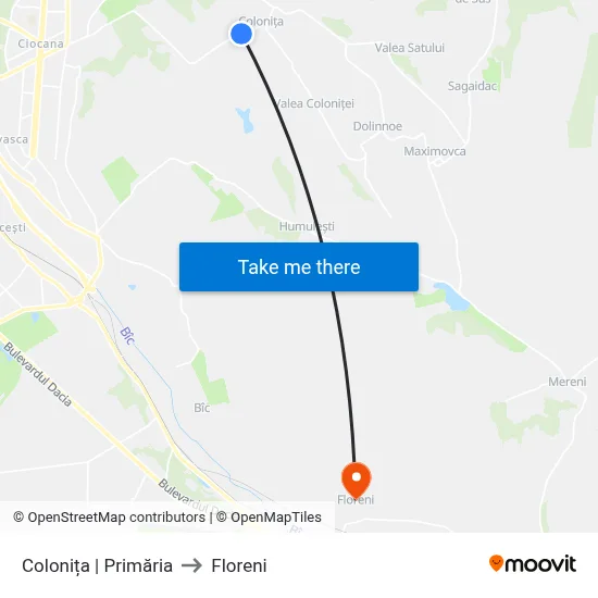 Colonița | Primăria to Floreni map
