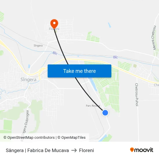 Sângera | Fabrica De Mucava to Floreni map