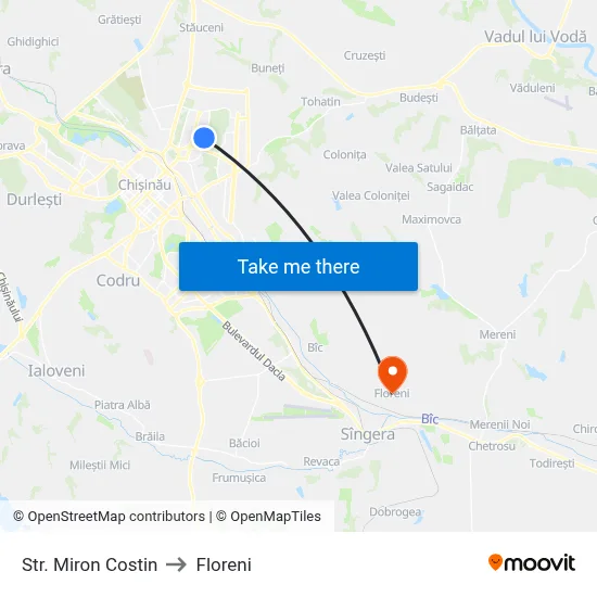 Str. Miron Costin to Floreni map