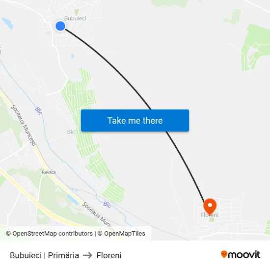 Bubuieci | Primăria to Floreni map
