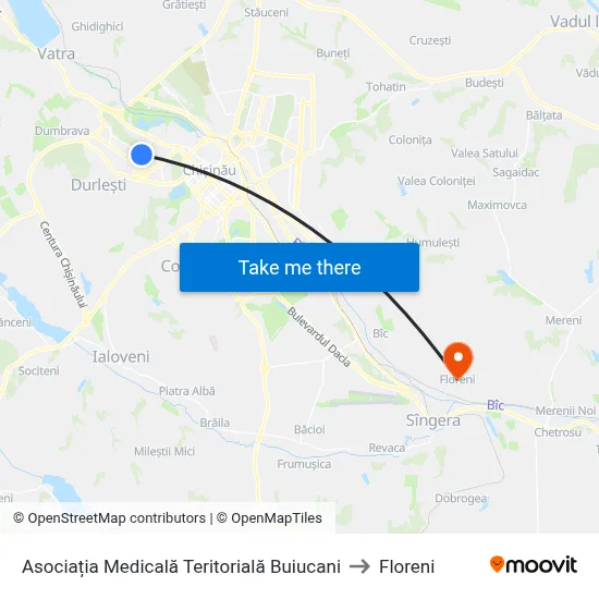 Asociația Medicală Teritorială Buiucani to Floreni map