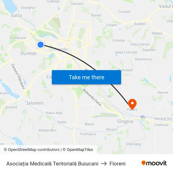 Asociația Medicală Teritorială Buiucani to Floreni map