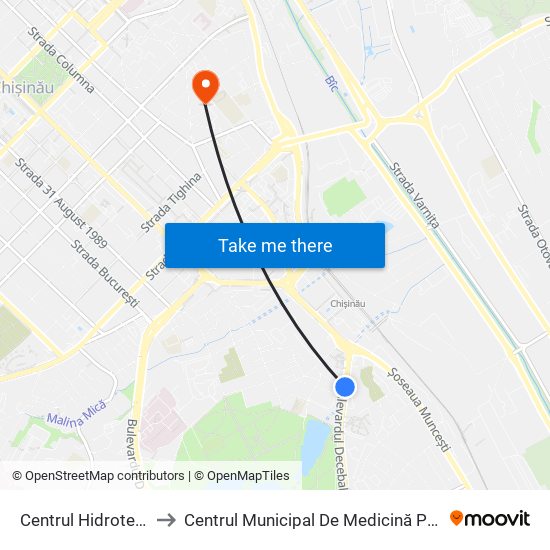 Centrul Hidrotehnica to Centrul Municipal De Medicină Preventivă map