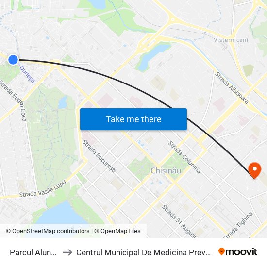Parcul Alunelul to Centrul Municipal De Medicină Preventivă map