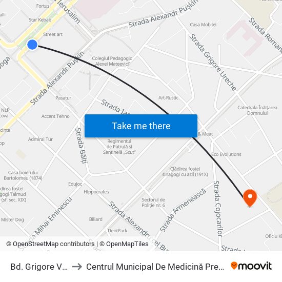 Bd. Grigore Vieru to Centrul Municipal De Medicină Preventivă map
