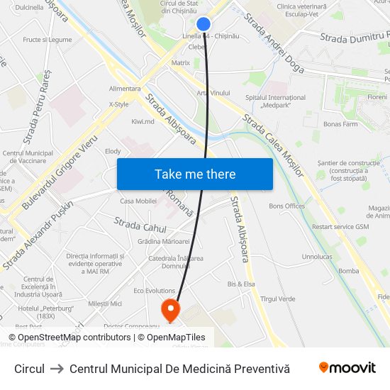 Circul to Centrul Municipal De Medicină Preventivă map