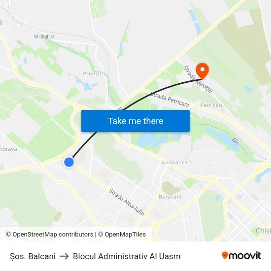 Șos. Balcani to Blocul Administrativ Al Uasm map