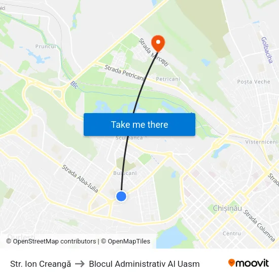Str. Ion Creangă to Blocul Administrativ Al Uasm map