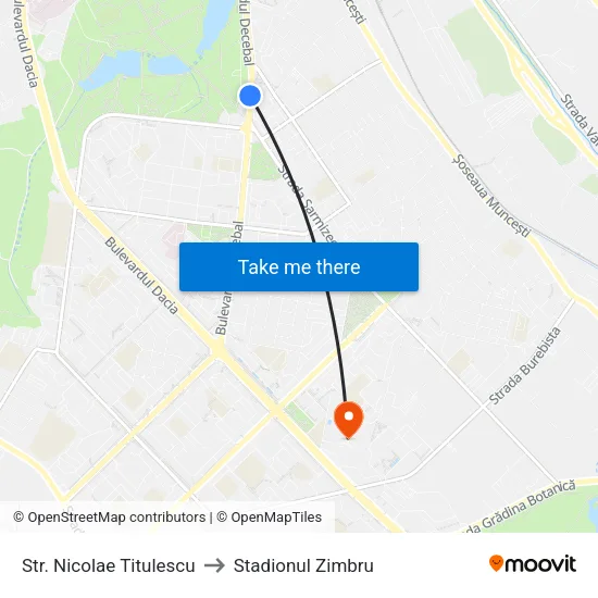 Str. Nicolae Titulescu to Stadionul Zimbru map