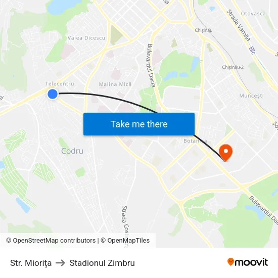 Str. Miorița to Stadionul Zimbru map