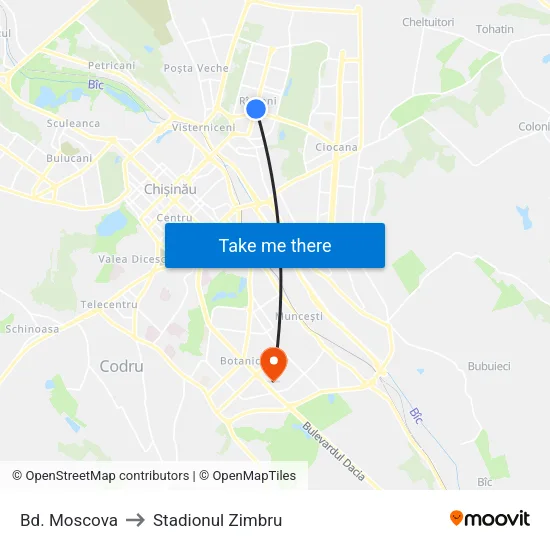 Bd. Moscova to Stadionul Zimbru map
