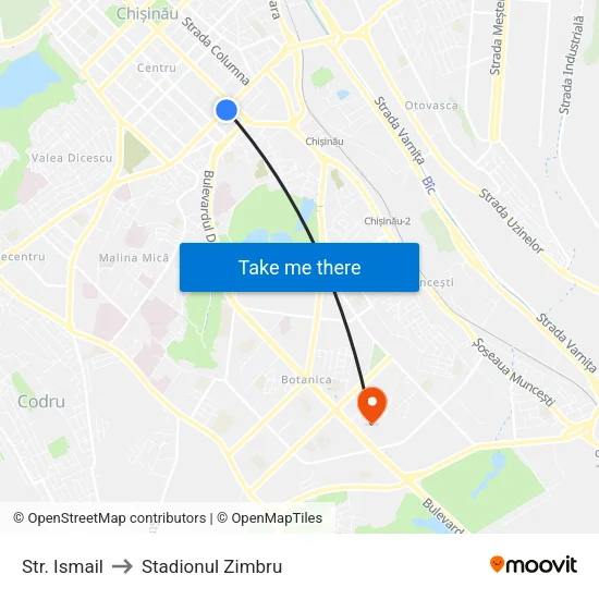 Str. Ismail to Stadionul Zimbru map