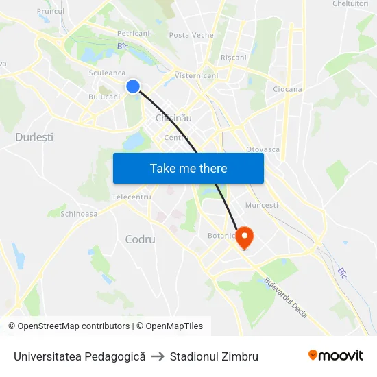 Universitatea Pedagogică to Stadionul Zimbru map