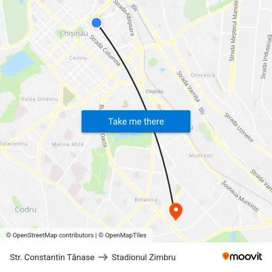 Str. Constantin Tănase to Stadionul Zimbru map