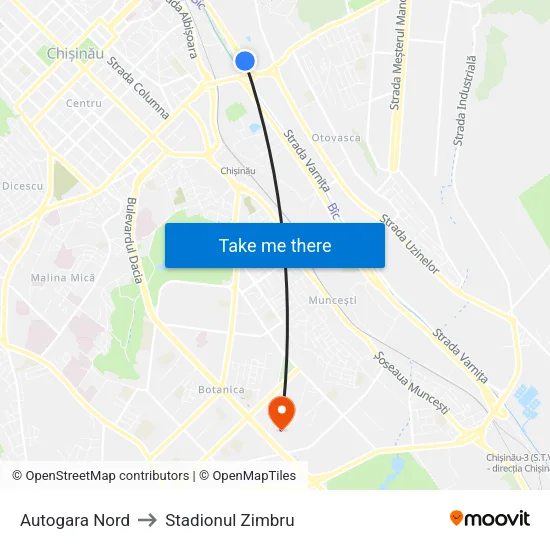 Autogara Nord to Stadionul Zimbru map