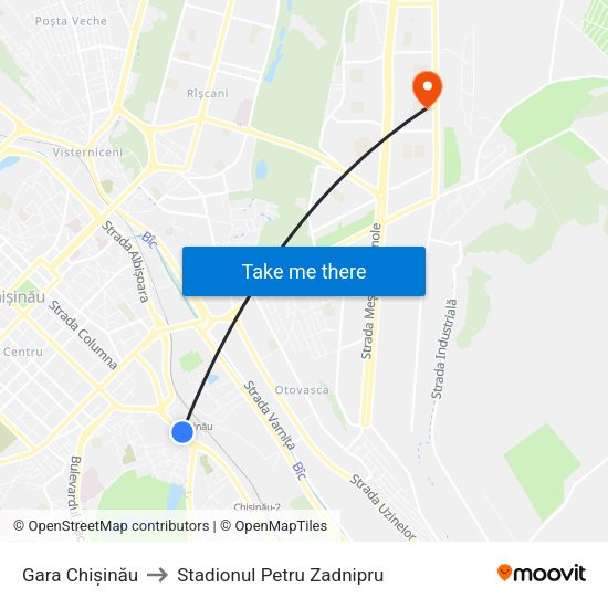 Gara Chișinău to Stadionul Petru Zadnipru map
