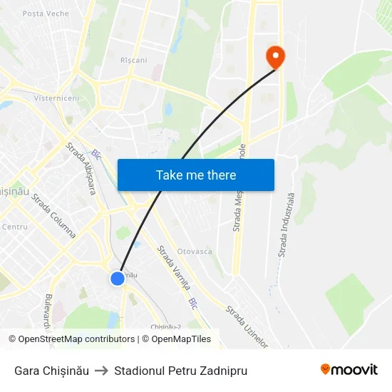 Gara Chișinău to Stadionul Petru Zadnipru map