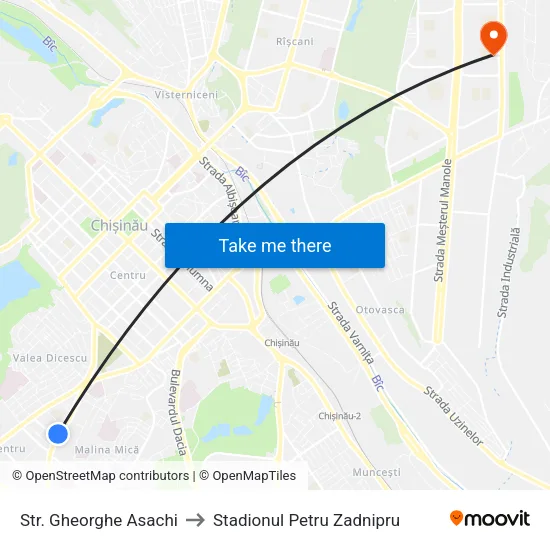Str. Gheorghe Asachi to Stadionul Petru Zadnipru map