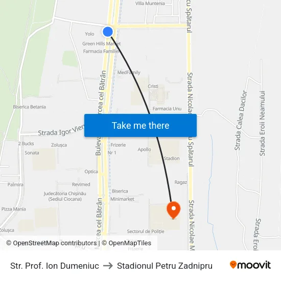 Str. Prof. Ion Dumeniuc to Stadionul Petru Zadnipru map