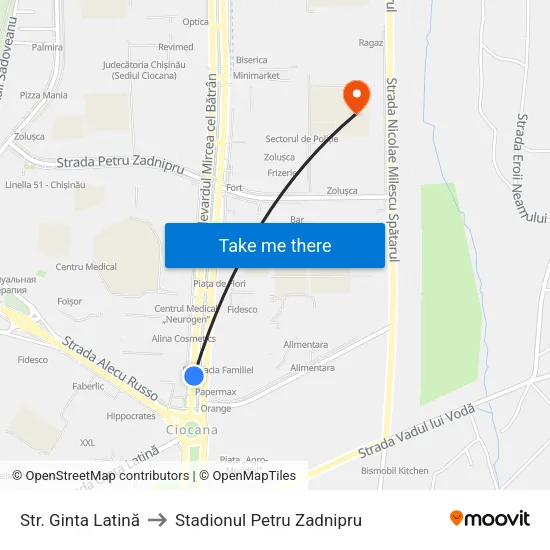 Str. Ginta Latină to Stadionul Petru Zadnipru map