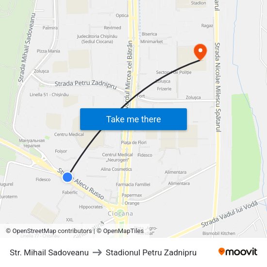 Str. Mihail Sadoveanu to Stadionul Petru Zadnipru map