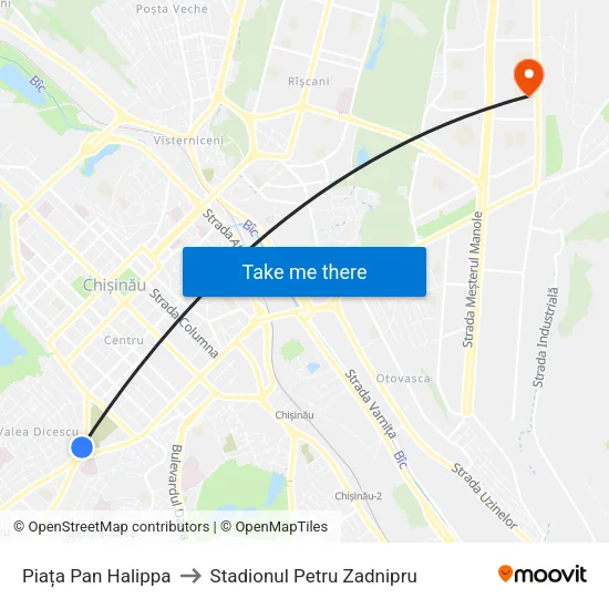 Piața Pan Halippa to Stadionul Petru Zadnipru map