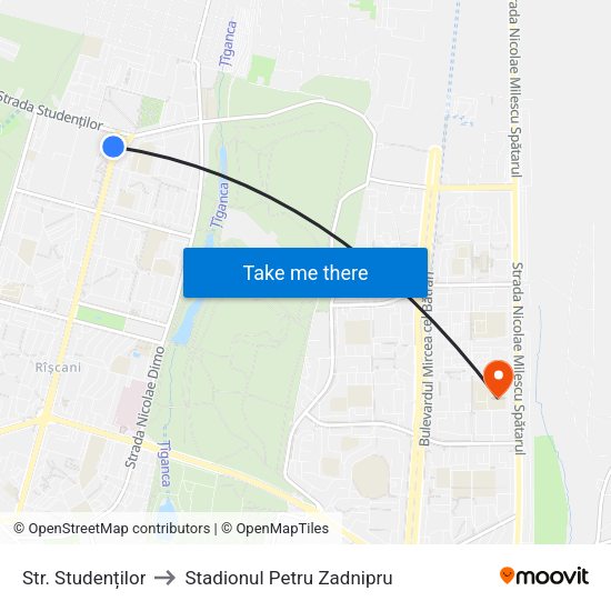 Str. Studenților to Stadionul Petru Zadnipru map