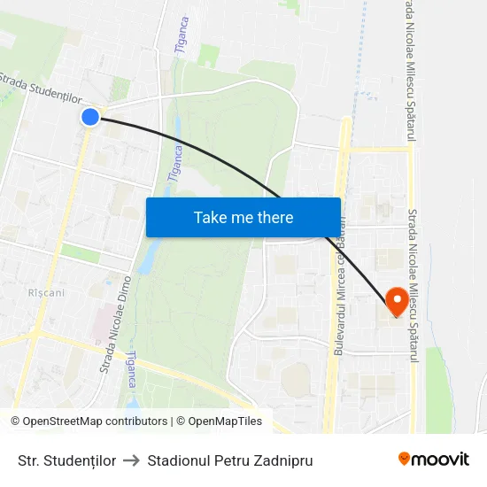 Str. Studenților to Stadionul Petru Zadnipru map