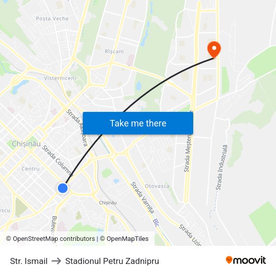 Str. Ismail to Stadionul Petru Zadnipru map