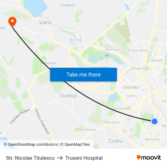 Str. Nicolae Titulescu to Truseni Hospital map