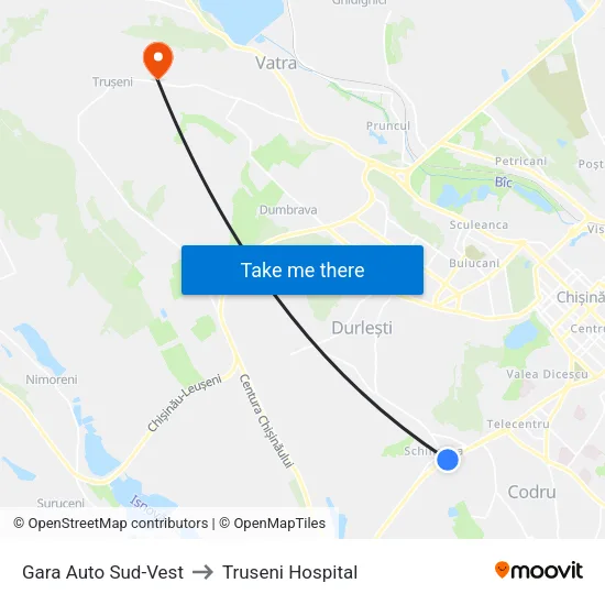 Gara Auto Sud-Vest to Truseni Hospital map