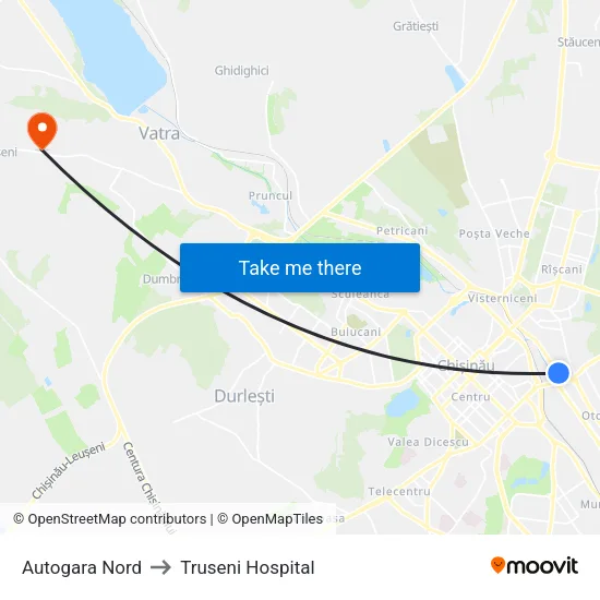 Autogara Nord to Truseni Hospital map