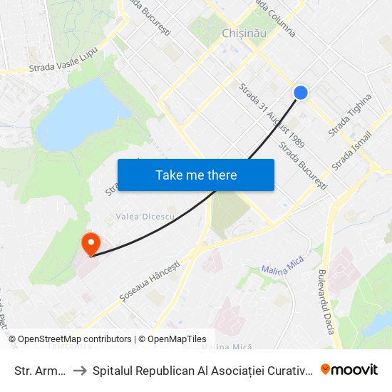 Str. Armenească to Spitalul Republican Al Asociației Curativ-Sanatoriale Și De Recuperare map