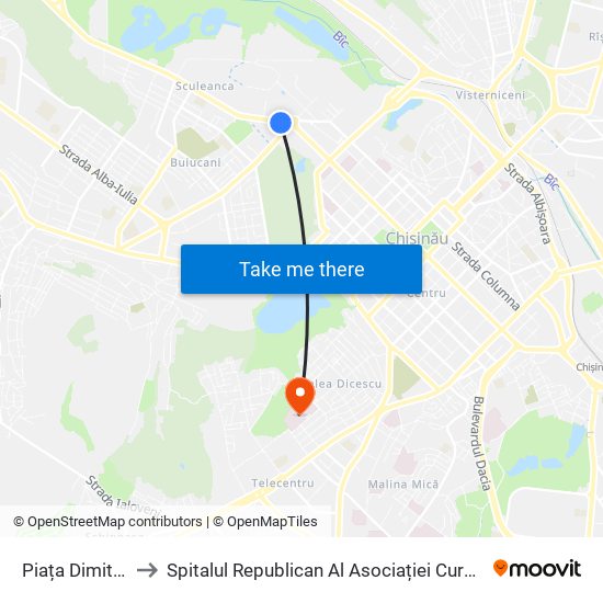 Piața Dimitrie Cantemir to Spitalul Republican Al Asociației Curativ-Sanatoriale Și De Recuperare map