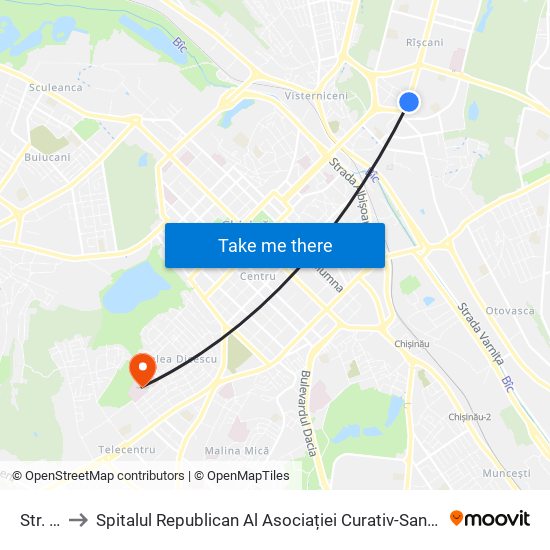 Str. Kiev to Spitalul Republican Al Asociației Curativ-Sanatoriale Și De Recuperare map