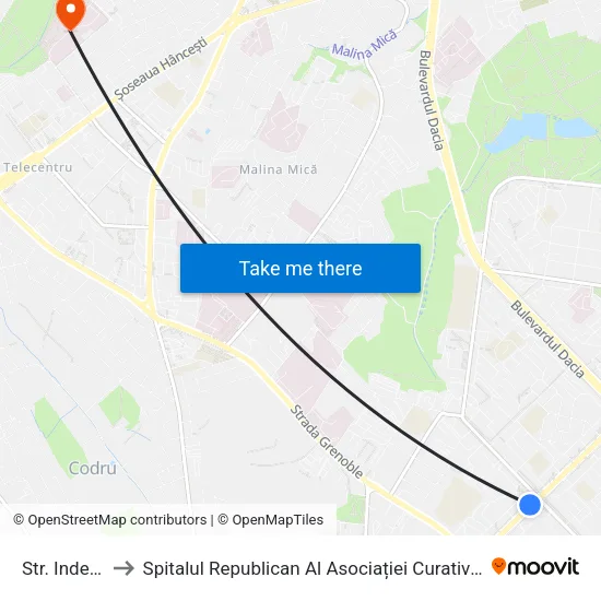 Str. Indepenenței to Spitalul Republican Al Asociației Curativ-Sanatoriale Și De Recuperare map