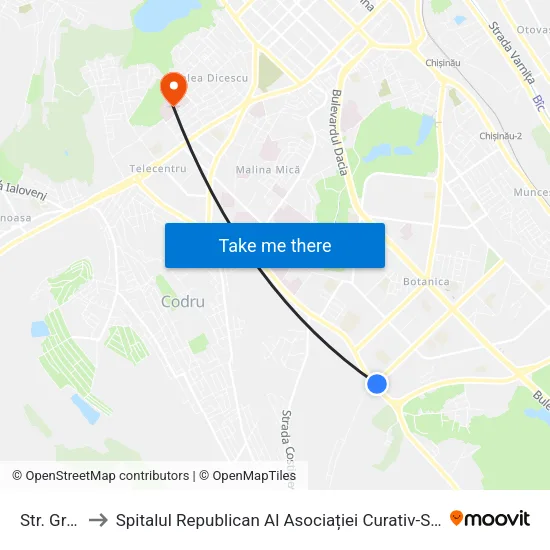 Str. Grenoble to Spitalul Republican Al Asociației Curativ-Sanatoriale Și De Recuperare map