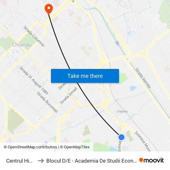 Centrul Hidrotehnica to Blocul D / E - Academia De Studii Economice A Moldovei (Asem) map