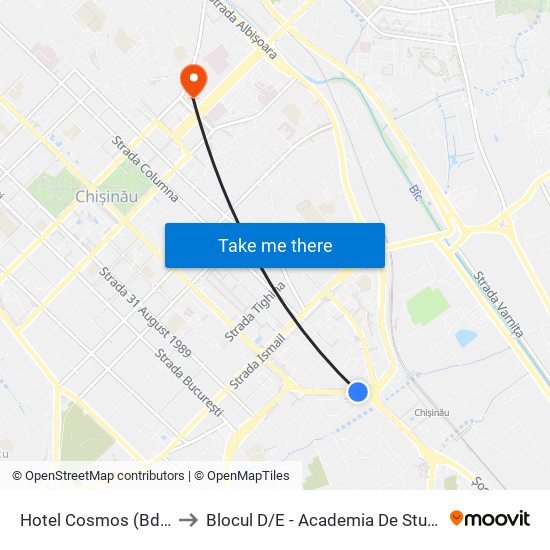 Hotel Cosmos (Bd. Constantin Negruzzi) to Blocul D / E - Academia De Studii Economice A Moldovei (Asem) map